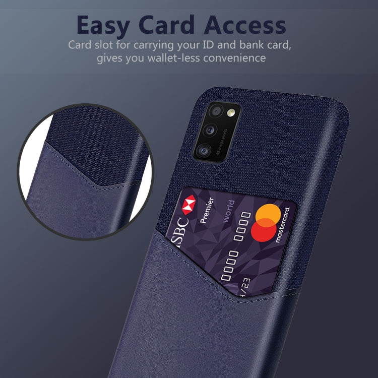 For Samsung Galaxy A41 Cloth Texture PC + PU Leather Back Cover Shockproof Case with Card Slot