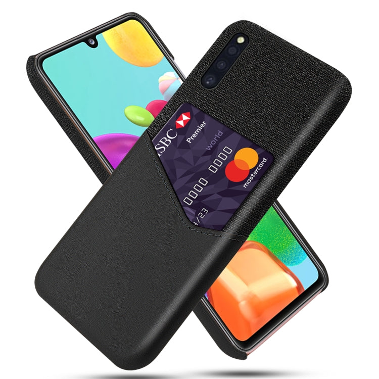 For Samsung Galaxy A41 JE Version Cloth Texture PC + PU Leather Back Cover Shockproof Case with Card Slot