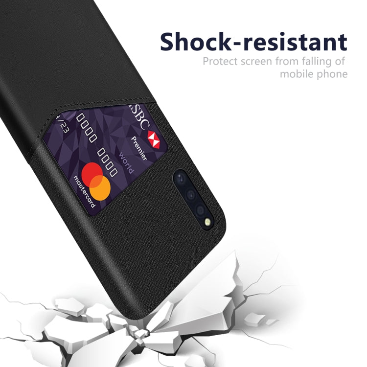 For Samsung Galaxy A41 JE Version Cloth Texture PC + PU Leather Back Cover Shockproof Case with Card Slot