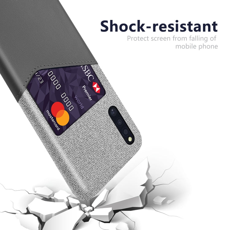 For Samsung Galaxy A41 JE Version Cloth Texture PC + PU Leather Back Cover Shockproof Case with Card Slot