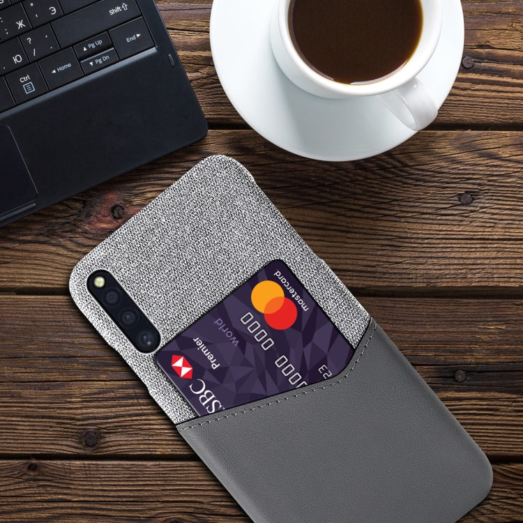For Samsung Galaxy A41 JE Version Cloth Texture PC + PU Leather Back Cover Shockproof Case with Card Slot