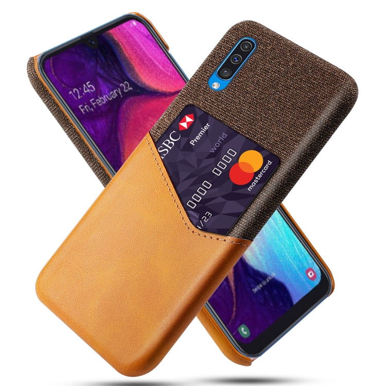 For Samsung Galaxy A50 Cloth Texture PC + PU Leather Back Cover Shockproof Case with Card Slot