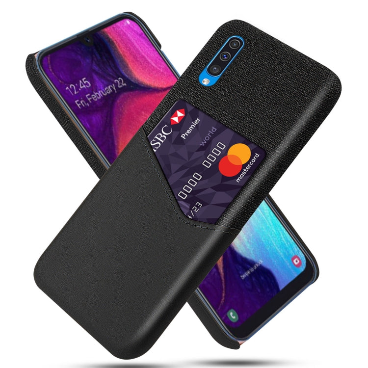 For Samsung Galaxy A50 Cloth Texture PC + PU Leather Back Cover Shockproof Case with Card Slot