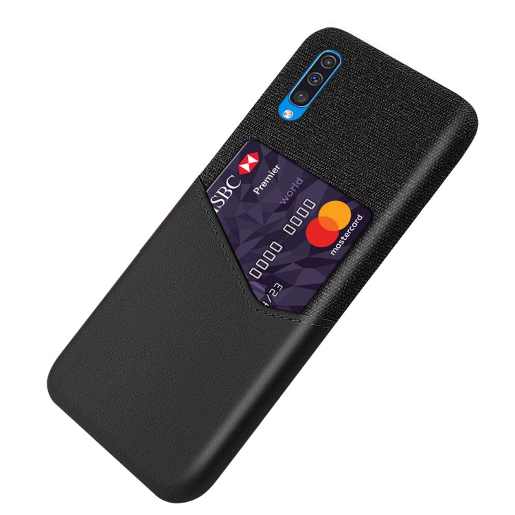 For Samsung Galaxy A50 Cloth Texture PC + PU Leather Back Cover Shockproof Case with Card Slot
