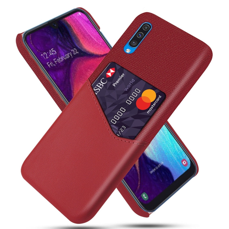 For Samsung Galaxy A50 Cloth Texture PC + PU Leather Back Cover Shockproof Case with Card Slot