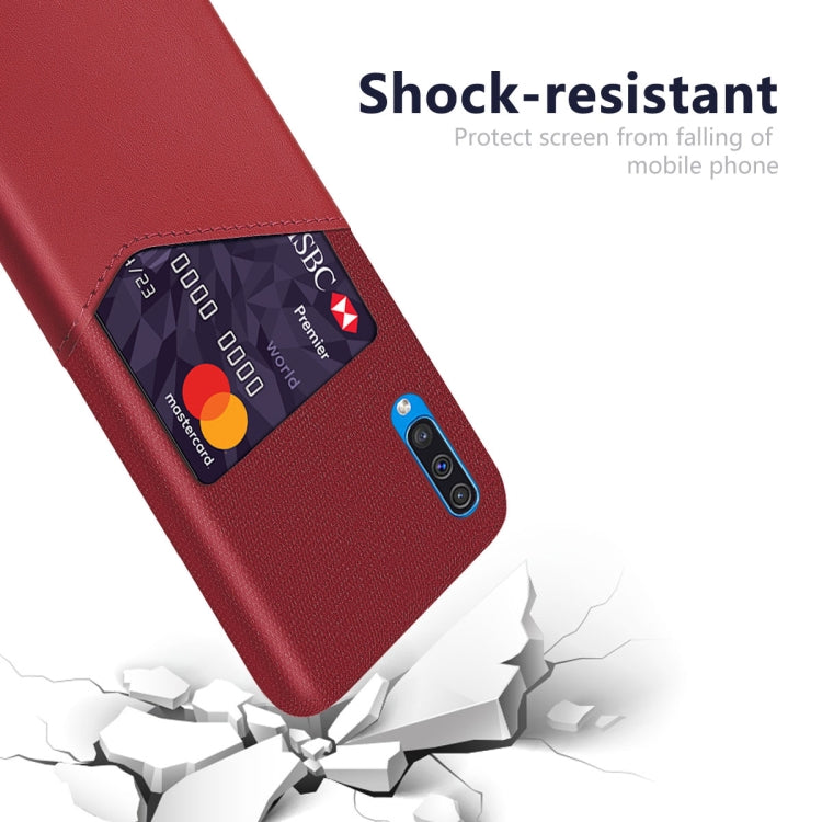 For Samsung Galaxy A50 Cloth Texture PC + PU Leather Back Cover Shockproof Case with Card Slot