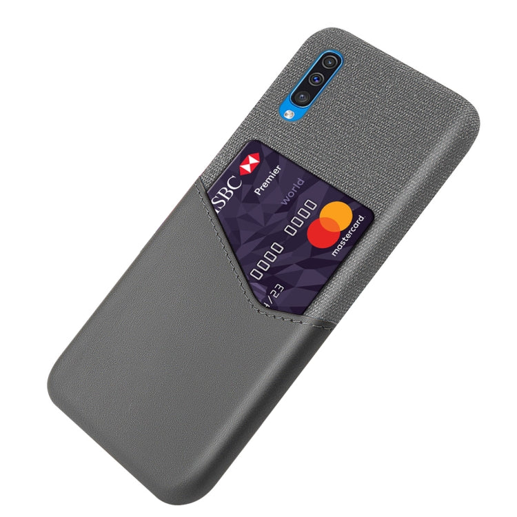 For Samsung Galaxy A50 Cloth Texture PC + PU Leather Back Cover Shockproof Case with Card Slot
