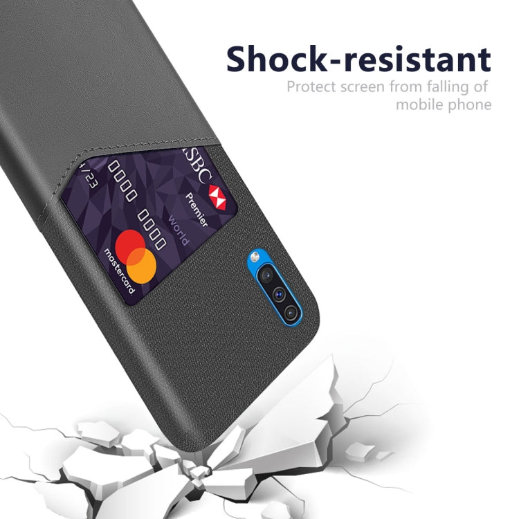 For Samsung Galaxy A50 Cloth Texture PC + PU Leather Back Cover Shockproof Case with Card Slot