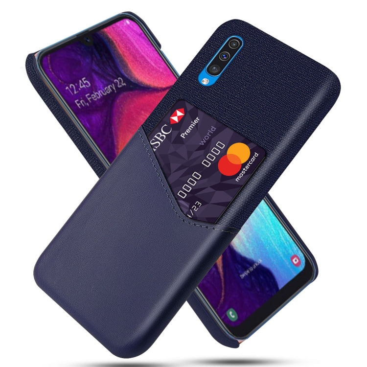 For Samsung Galaxy A50 Cloth Texture PC + PU Leather Back Cover Shockproof Case with Card Slot
