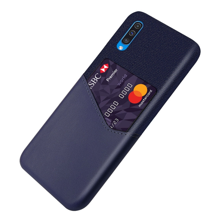 For Samsung Galaxy A50 Cloth Texture PC + PU Leather Back Cover Shockproof Case with Card Slot
