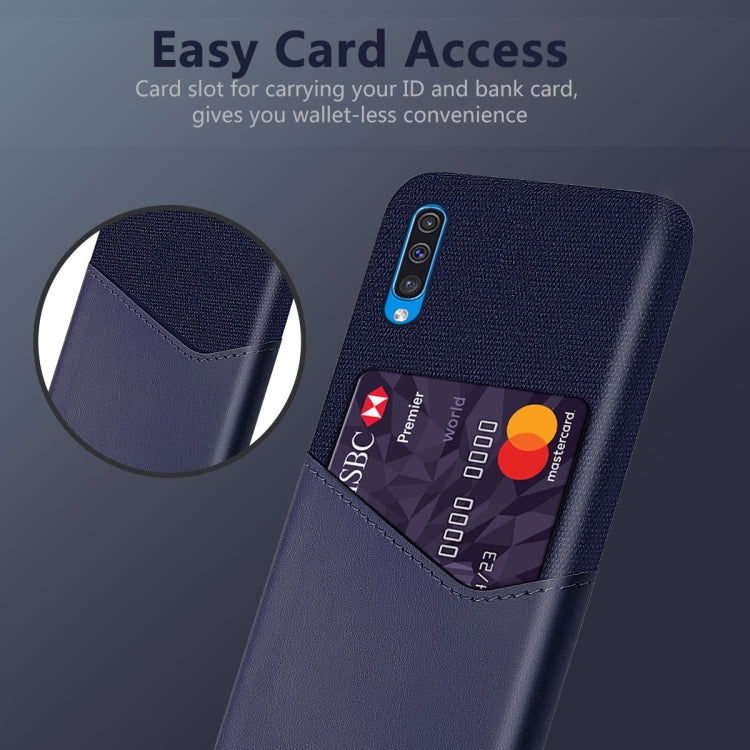 For Samsung Galaxy A50 Cloth Texture PC + PU Leather Back Cover Shockproof Case with Card Slot