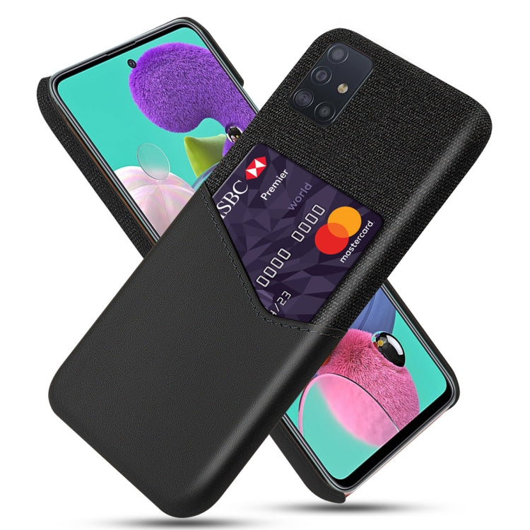 For Samsung Galaxy A51 Cloth Texture PC + PU Leather Back Cover Shockproof Case with Card Slot