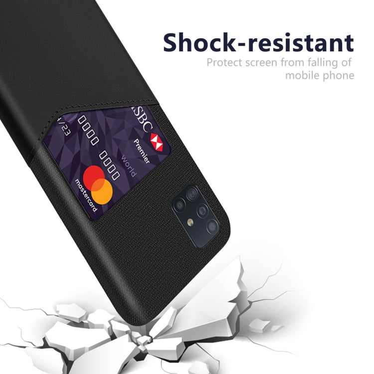 For Samsung Galaxy A51 Cloth Texture PC + PU Leather Back Cover Shockproof Case with Card Slot