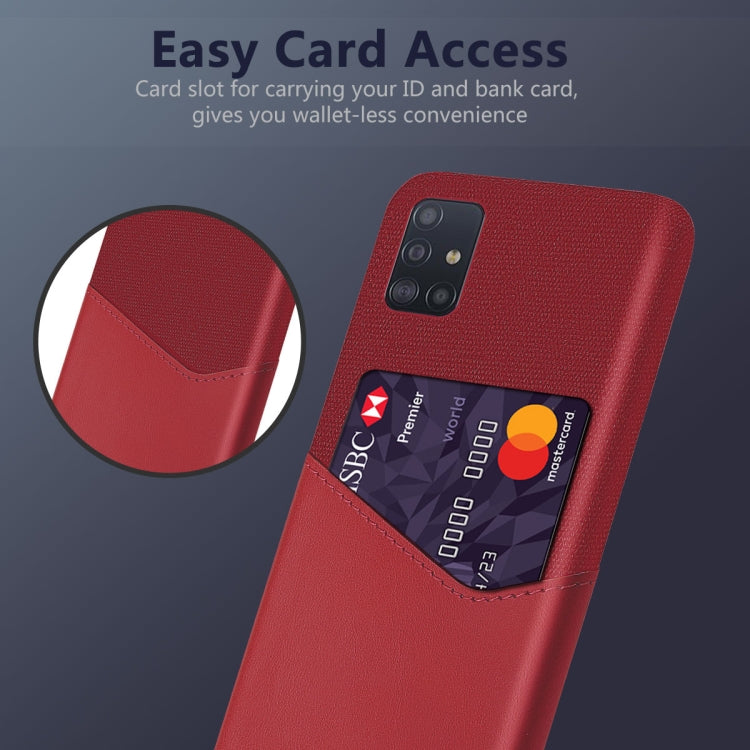 For Samsung Galaxy A51 Cloth Texture PC + PU Leather Back Cover Shockproof Case with Card Slot