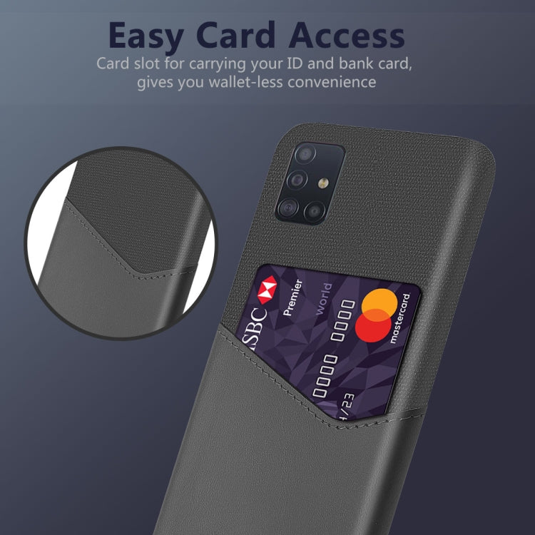 For Samsung Galaxy A51 Cloth Texture PC + PU Leather Back Cover Shockproof Case with Card Slot