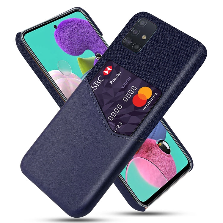 For Samsung Galaxy A51 Cloth Texture PC + PU Leather Back Cover Shockproof Case with Card Slot