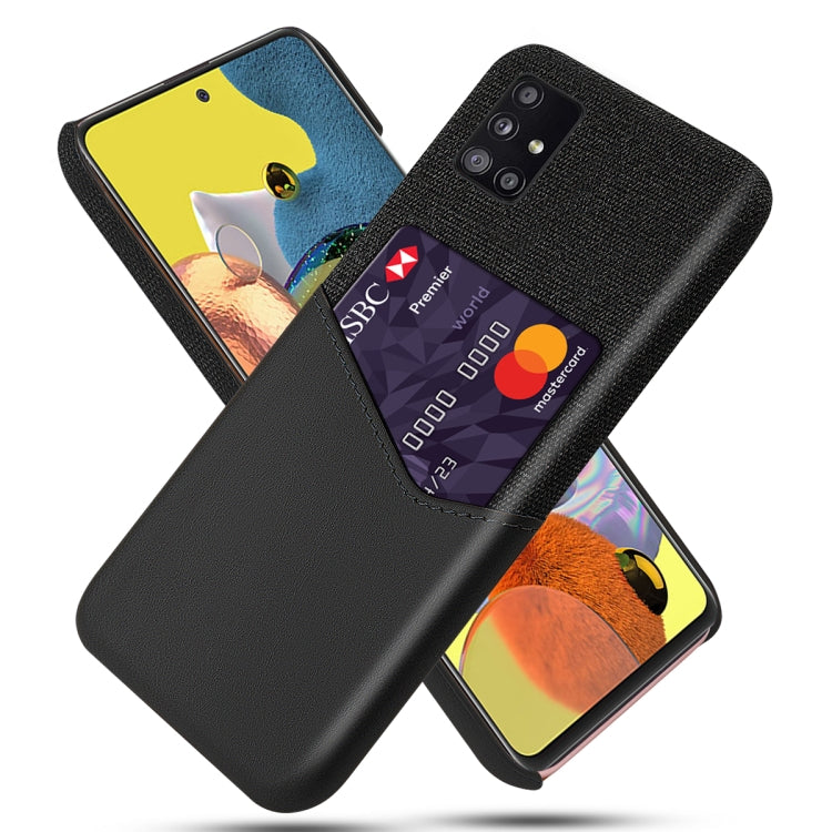 For Samsung Galaxy A51 5G Cloth Texture PC + PU Leather Back Cover Shockproof Case with Card Slot
