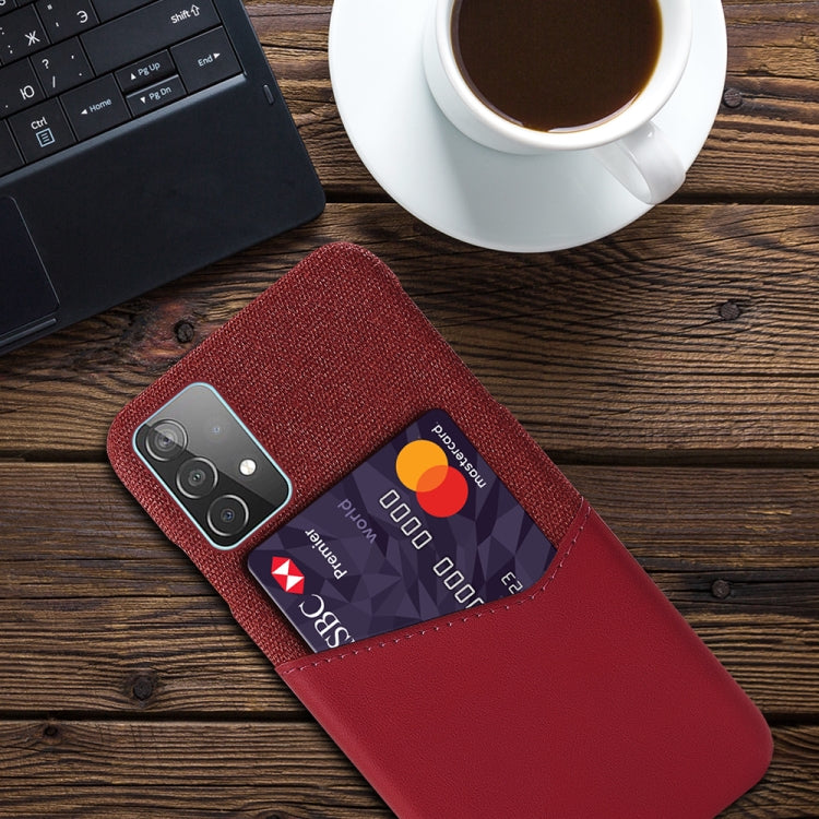 For Samsung Galaxy A52 5G Cloth Texture PC + PU Leather Back Cover Shockproof Case with Card Slot