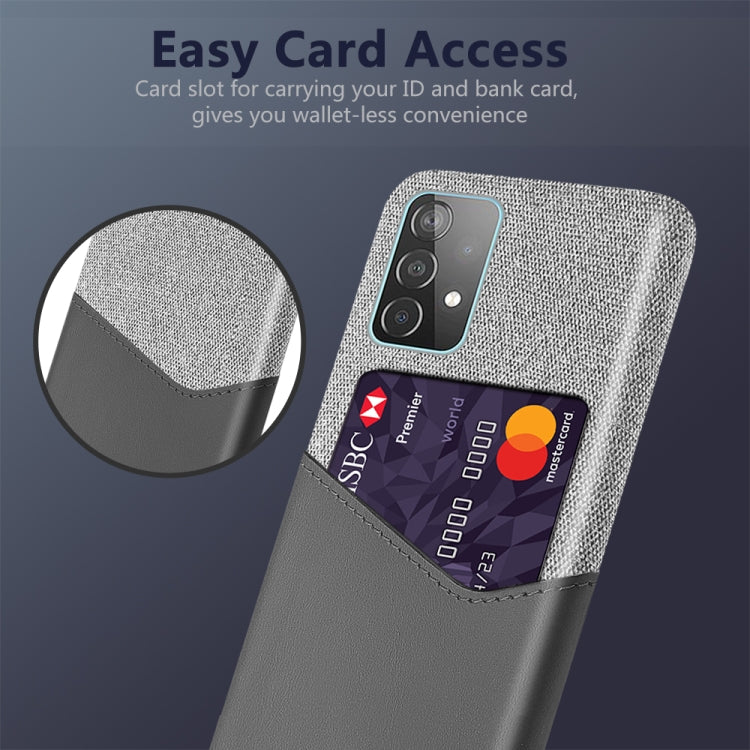 For Samsung Galaxy A52 5G Cloth Texture PC + PU Leather Back Cover Shockproof Case with Card Slot