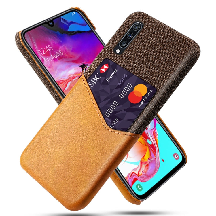 For Samsung Galaxy A70 Cloth Texture PC + PU Leather Back Cover Shockproof Case with Card Slot