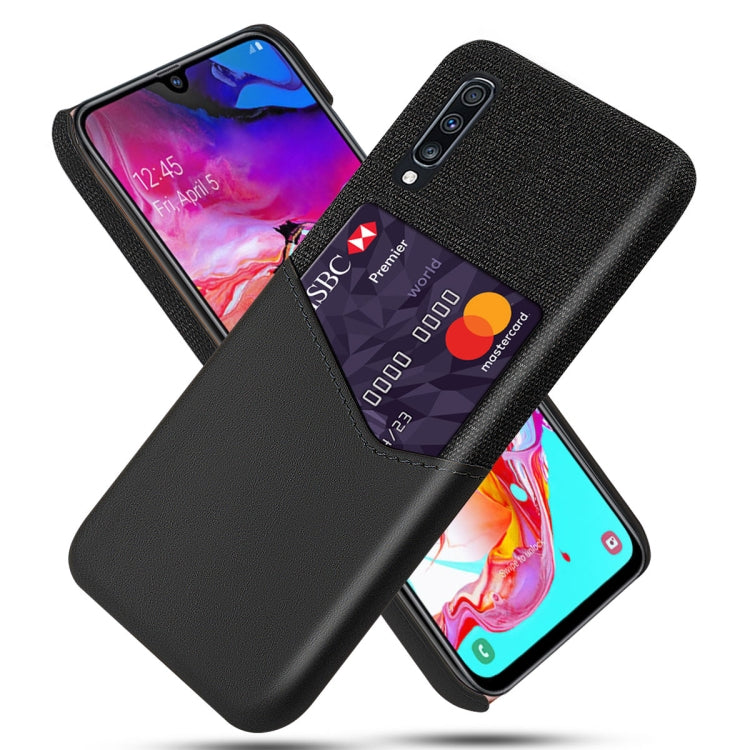 For Samsung Galaxy A70 Cloth Texture PC + PU Leather Back Cover Shockproof Case with Card Slot
