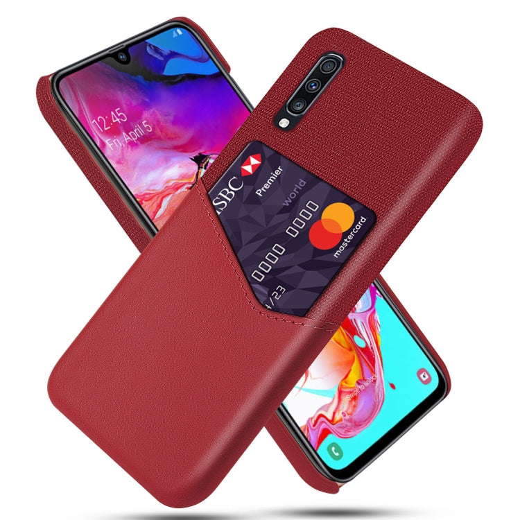 For Samsung Galaxy A70 Cloth Texture PC + PU Leather Back Cover Shockproof Case with Card Slot