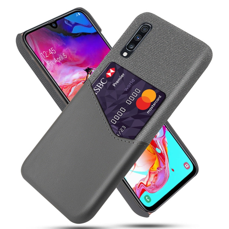 For Samsung Galaxy A70 Cloth Texture PC + PU Leather Back Cover Shockproof Case with Card Slot