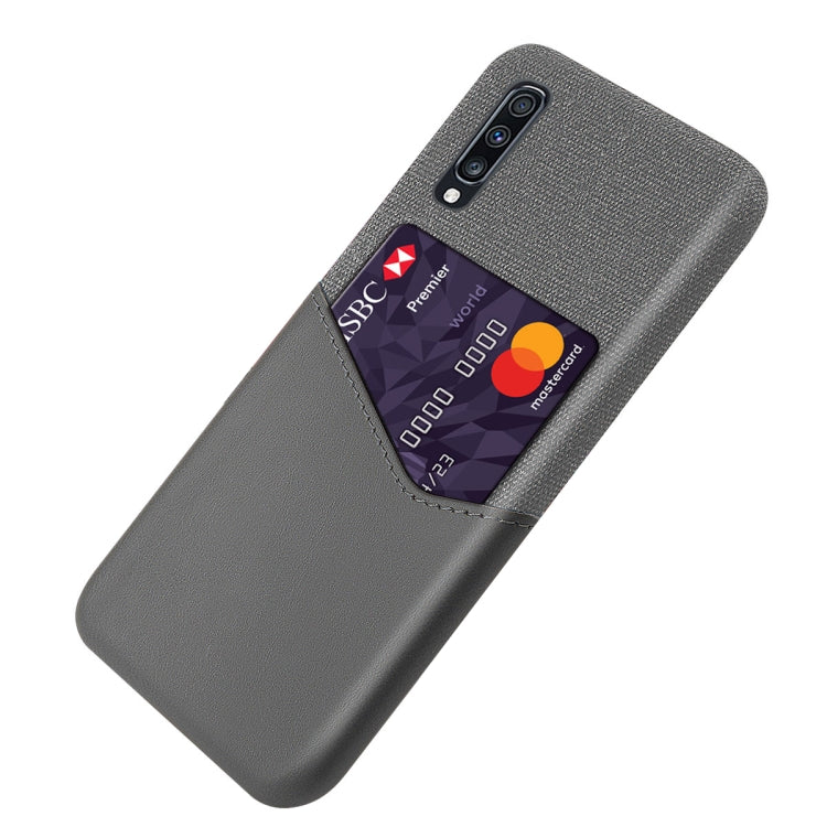 For Samsung Galaxy A70 Cloth Texture PC + PU Leather Back Cover Shockproof Case with Card Slot
