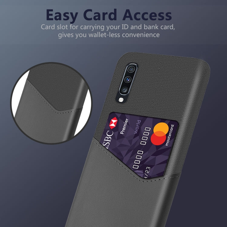 For Samsung Galaxy A70 Cloth Texture PC + PU Leather Back Cover Shockproof Case with Card Slot
