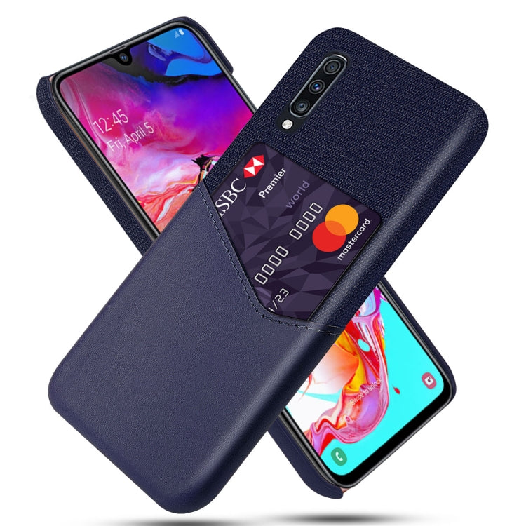 For Samsung Galaxy A70 Cloth Texture PC + PU Leather Back Cover Shockproof Case with Card Slot