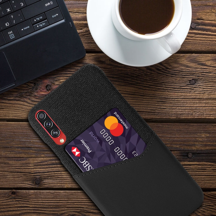 For Samsung Galaxy A70s Cloth Texture PC + PU Leather Back Cover Shockproof Case with Card Slot