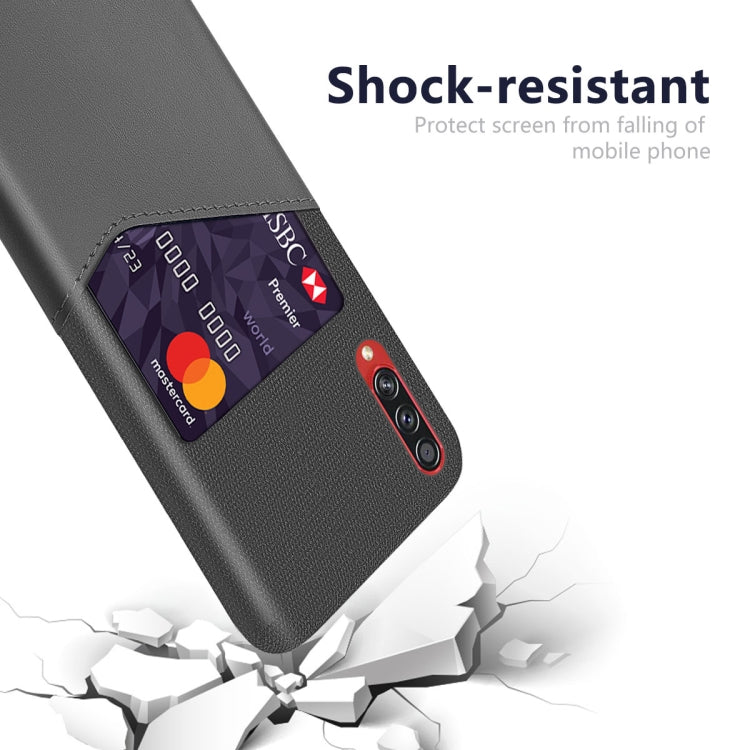 For Samsung Galaxy A70s Cloth Texture PC + PU Leather Back Cover Shockproof Case with Card Slot