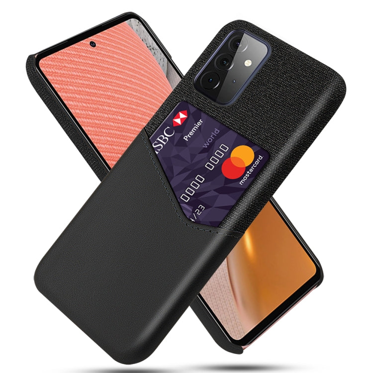 For Samsung Galaxy A72 5G Cloth Texture PC + PU Leather Back Cover Shockproof Case with Card Slot