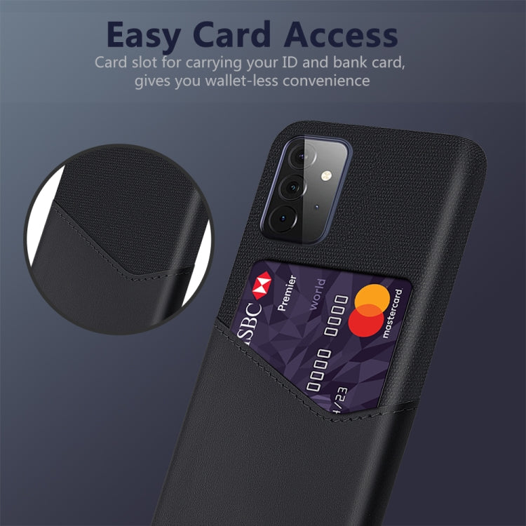 For Samsung Galaxy A72 5G Cloth Texture PC + PU Leather Back Cover Shockproof Case with Card Slot