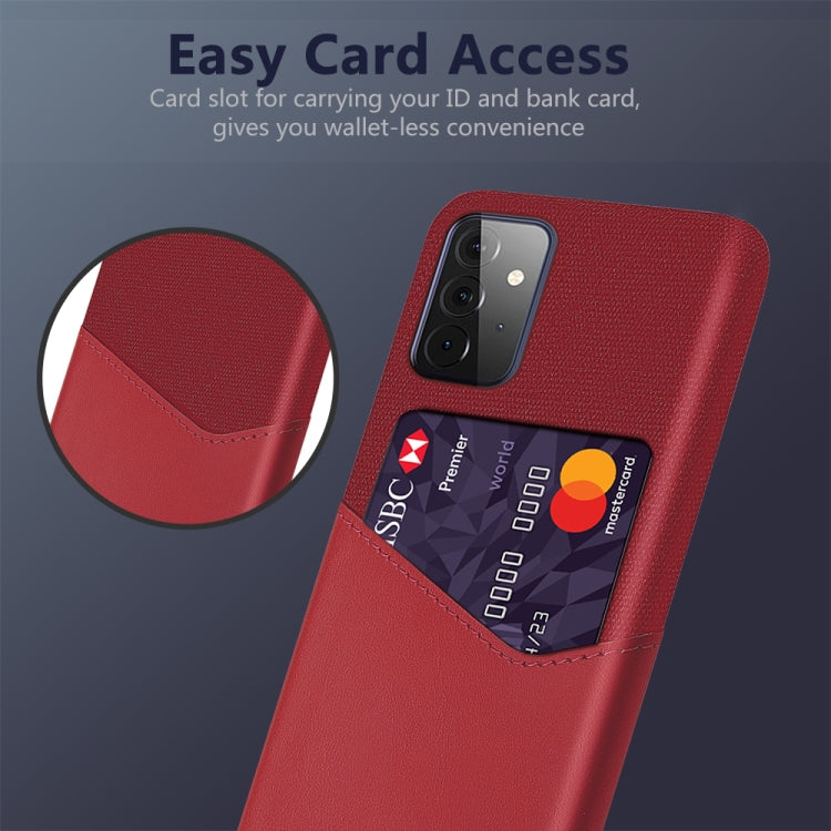 For Samsung Galaxy A72 5G Cloth Texture PC + PU Leather Back Cover Shockproof Case with Card Slot