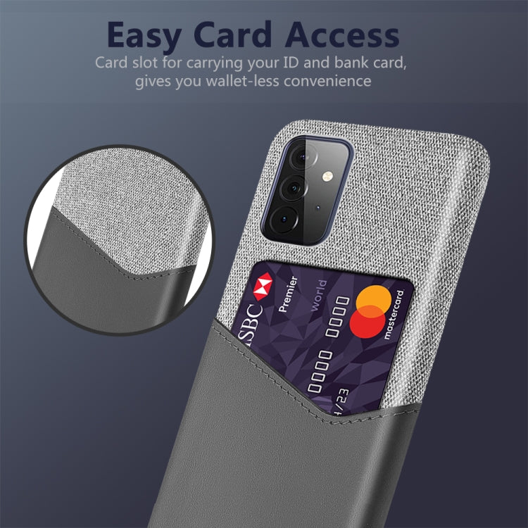 For Samsung Galaxy A72 5G Cloth Texture PC + PU Leather Back Cover Shockproof Case with Card Slot