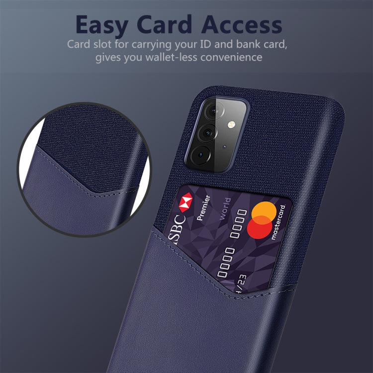For Samsung Galaxy A72 5G Cloth Texture PC + PU Leather Back Cover Shockproof Case with Card Slot