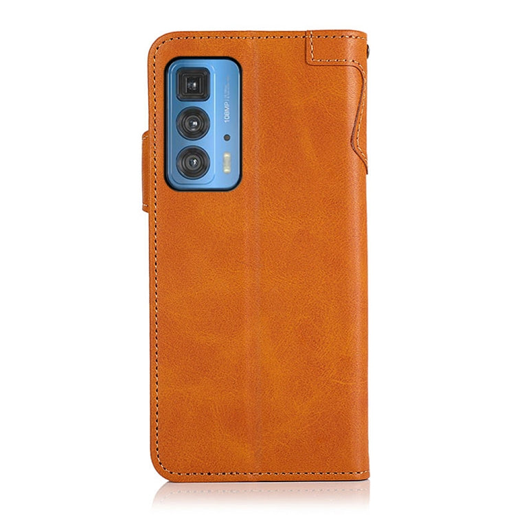 For Motorola Edge 20 Pro KHAZNEH Dual-Splicing Cowhide Texture Horizontal Flip Leather Case with Holder & Card Slots & Wallet & Photo Frame & Lanyard