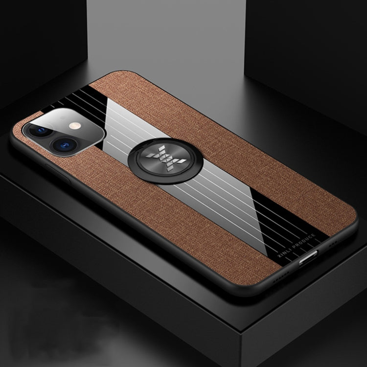 For iPhone 11 XINLI Stitching Cloth Textue Shockproof TPU Protective Case with Ring Holder