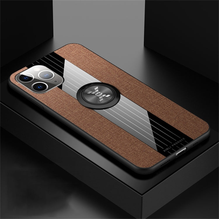 For iPhone 11 Pro XINLI Stitching Cloth Textue Shockproof TPU Protective Case with Ring Holder