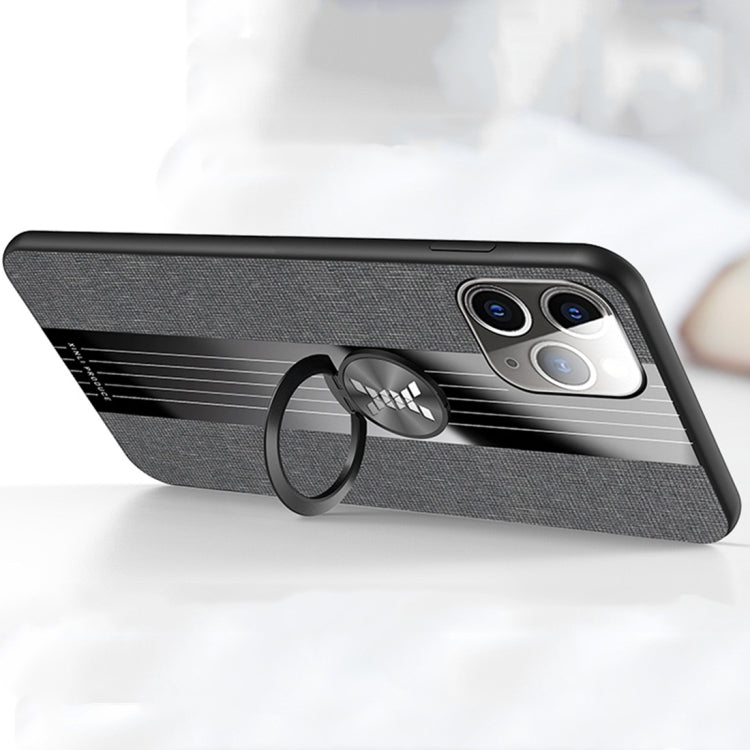 For iPhone 11 Pro Max XINLI Stitching Cloth Textue Shockproof TPU Protective Case with Ring Holder