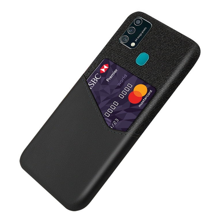 For Samsung Galaxy F41 Cloth Texture PC + PU Leather Back Cover Shockproof Case with Card Slot