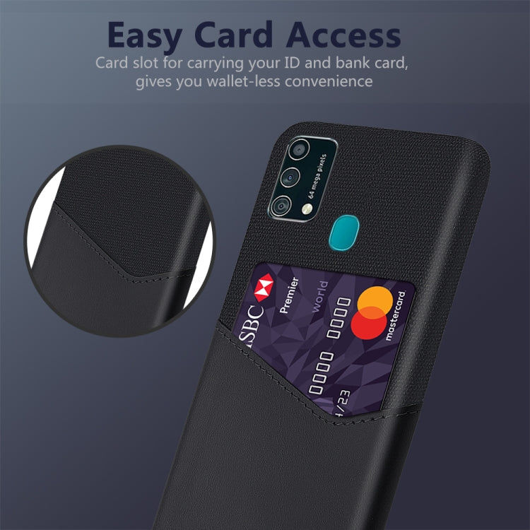 For Samsung Galaxy F41 Cloth Texture PC + PU Leather Back Cover Shockproof Case with Card Slot
