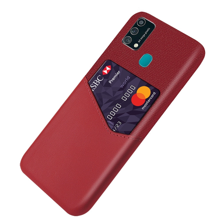 For Samsung Galaxy F41 Cloth Texture PC + PU Leather Back Cover Shockproof Case with Card Slot