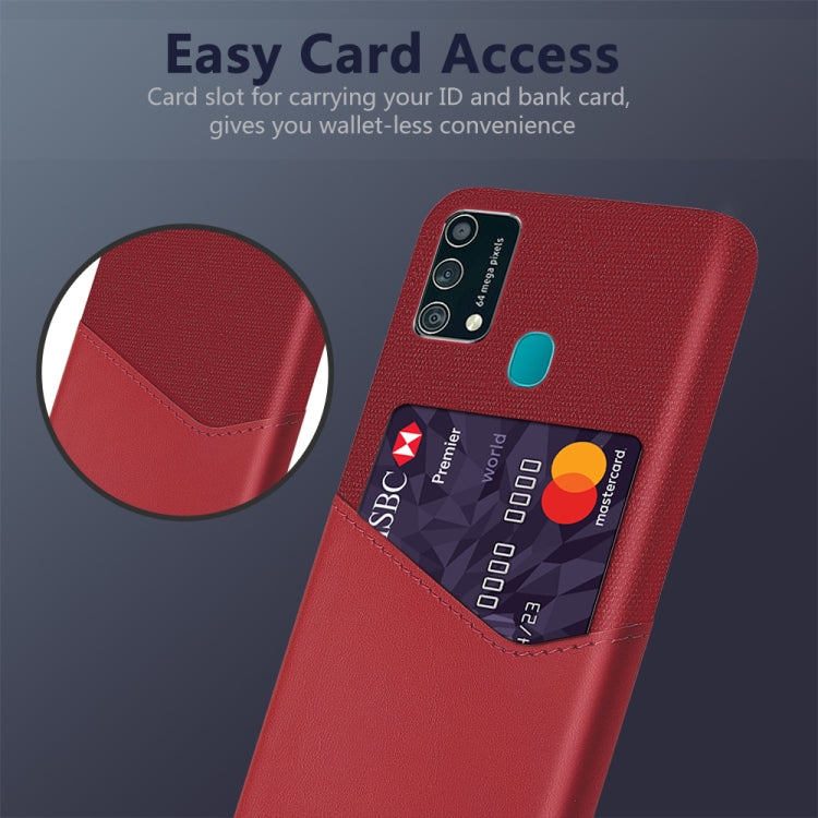 For Samsung Galaxy F41 Cloth Texture PC + PU Leather Back Cover Shockproof Case with Card Slot