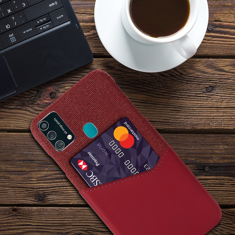 For Samsung Galaxy F41 Cloth Texture PC + PU Leather Back Cover Shockproof Case with Card Slot