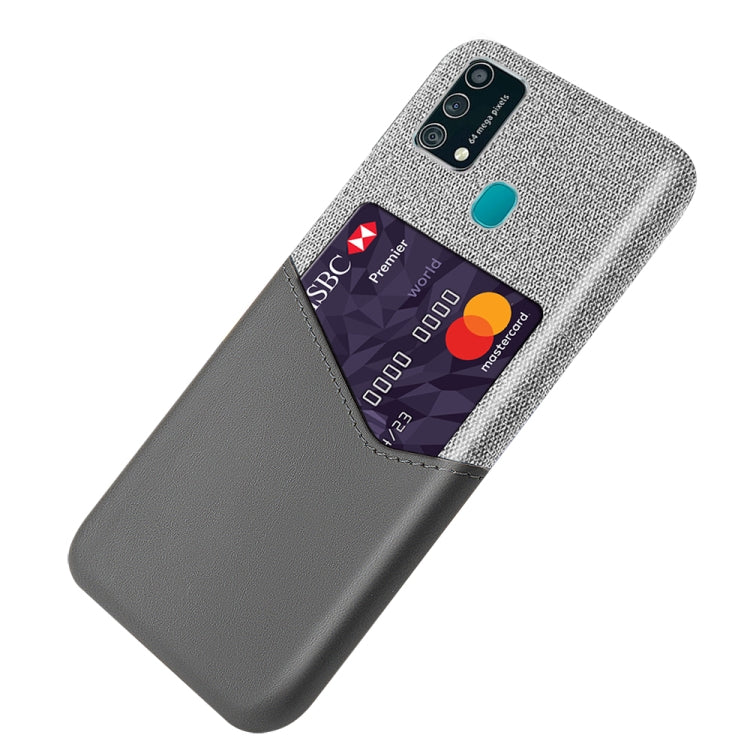 For Samsung Galaxy F41 Cloth Texture PC + PU Leather Back Cover Shockproof Case with Card Slot