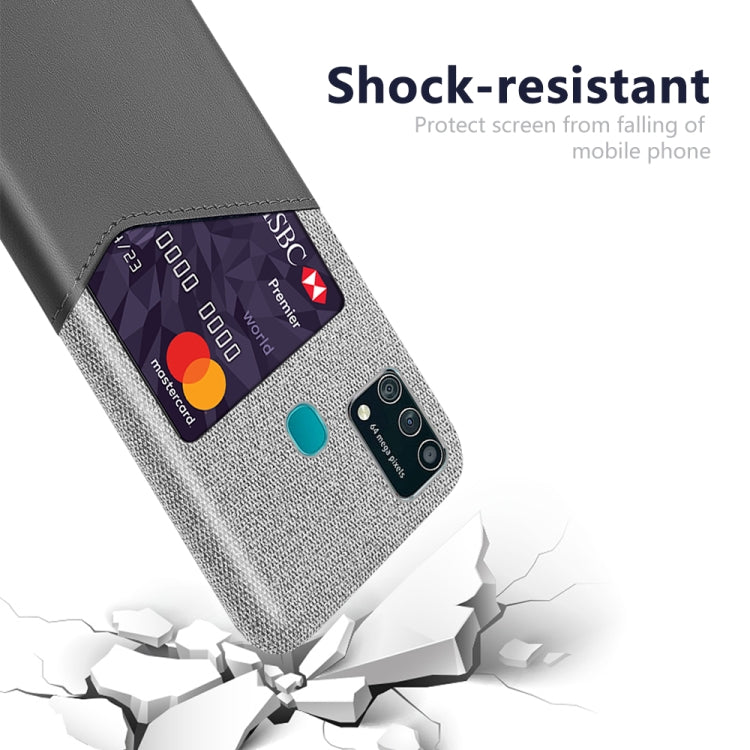 For Samsung Galaxy F41 Cloth Texture PC + PU Leather Back Cover Shockproof Case with Card Slot
