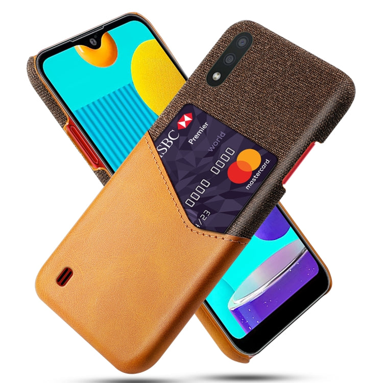 For Samsung Galaxy M01 Cloth Texture PC + PU Leather Back Cover Shockproof Case with Card Slot