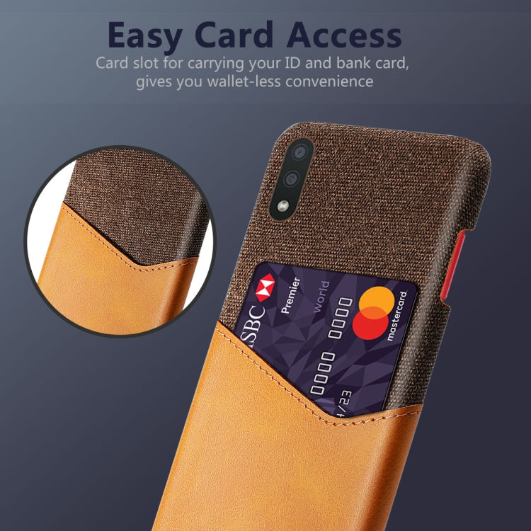 For Samsung Galaxy M01 Cloth Texture PC + PU Leather Back Cover Shockproof Case with Card Slot